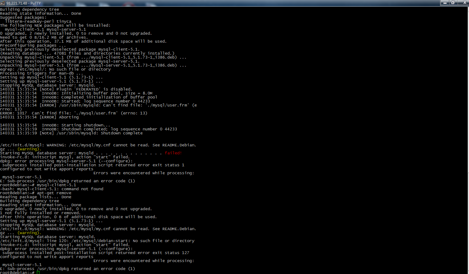 Command returned error. MYSQL 5.5. MYSQL 5.1. Debian 1c. BUSYBOX V1.30.1.